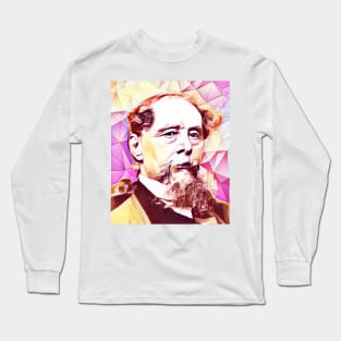 Charles Dickens Pink Portrait | charlles dickens artwork 13 Long Sleeve T-Shirt